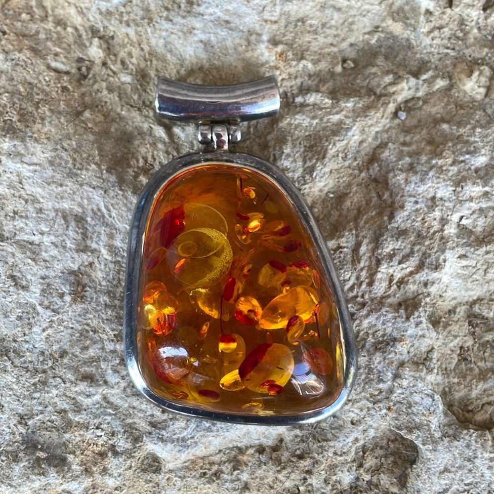 Sterling Silver & Faux Amber Pendant